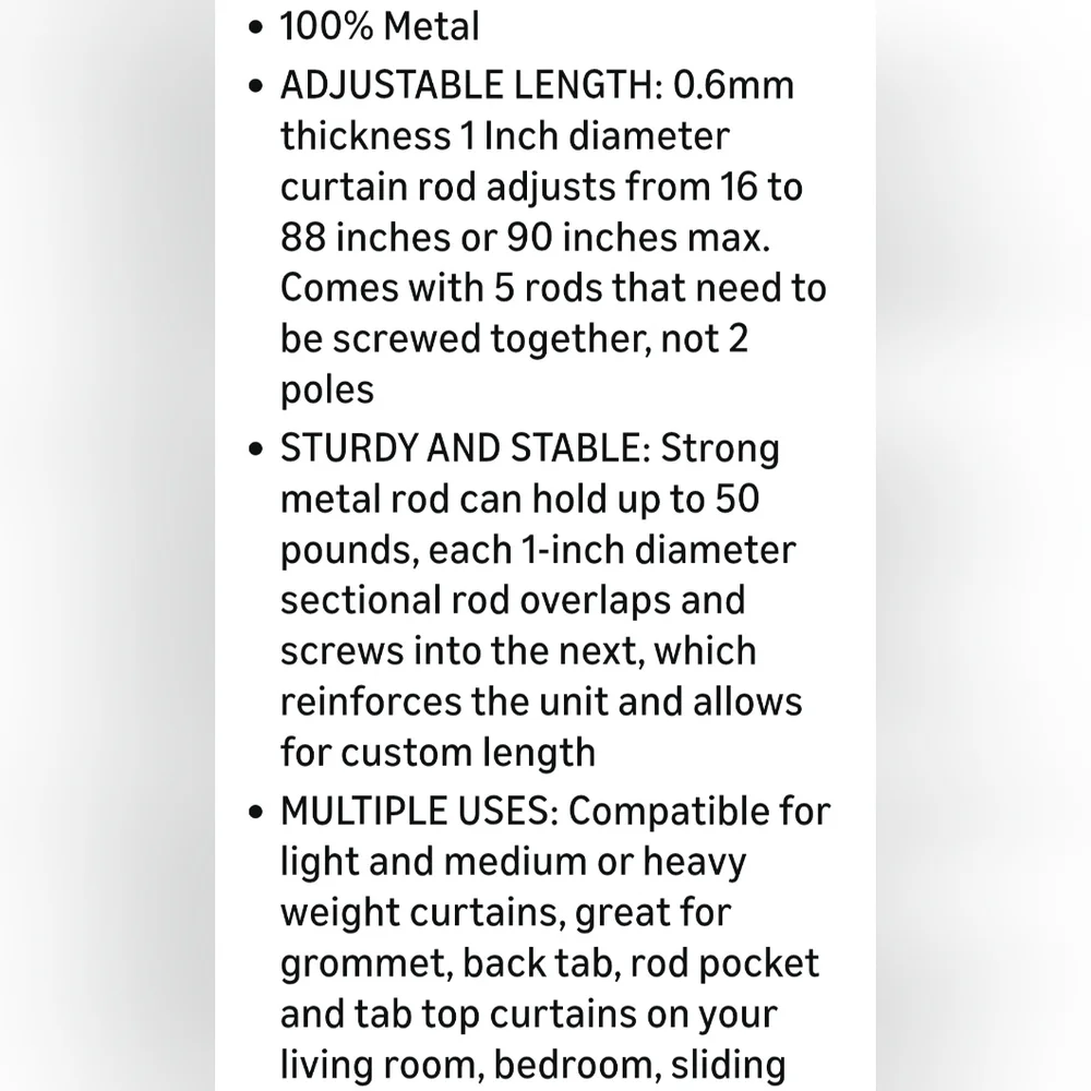 Adjustable Brushed Nickel Curtain Rod. Adjusts From 16
